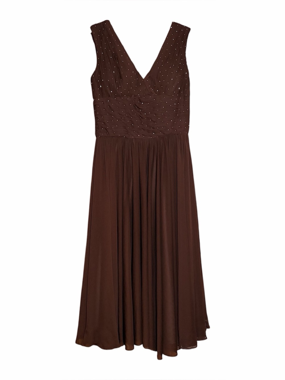 Cameron Blake Brown Beaded Chiffon Goddess Formal Gown 00 Quiet Luxury Glam